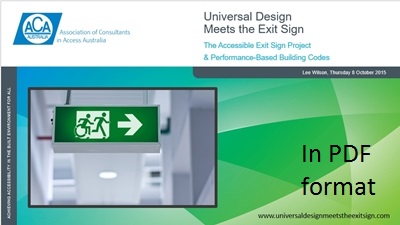 ACAA Universal Design Meets the Exit Sign, Lee Wilson, 8 October 2015 - PDF