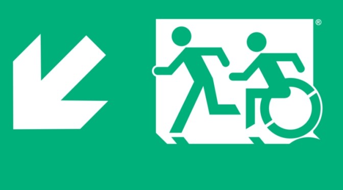 Accessible Means of Egress Icon with the Running Man on an exit sign