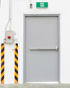 Exit door with accessible means of egress icon green exit sign above door